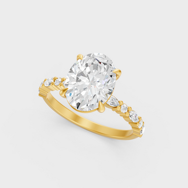 3.12 Ct Oval Marquise Diamond Ring In Yellow Gold Fine Jewelry