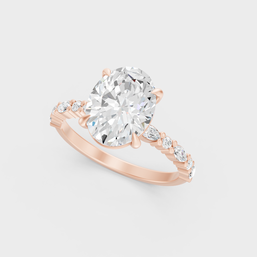 Oval Marquise Round Lab Diamond Ring In Rose Gold Elegant Design