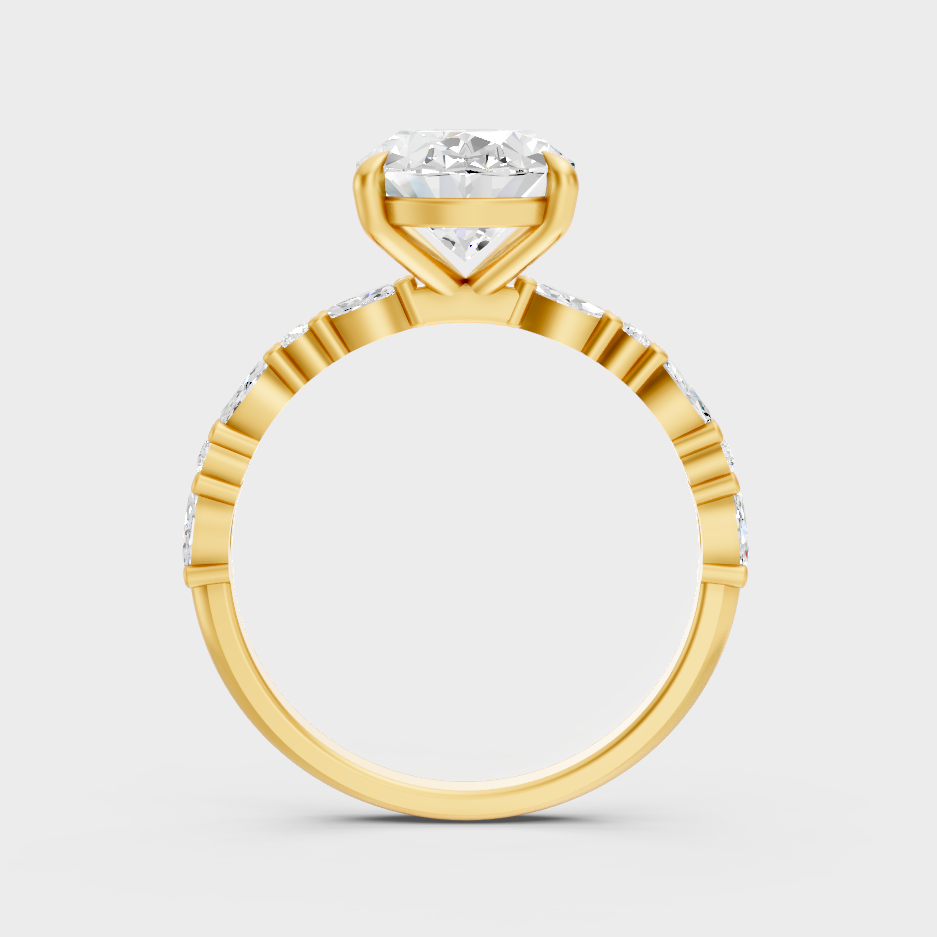 Yellow Gold Oval Marquise Diamond Bridal Ring Luxury Style