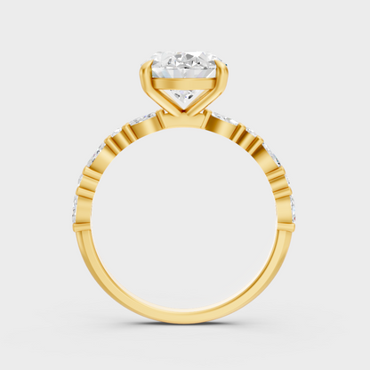 Yellow Gold Oval Marquise Diamond Bridal Ring Luxury Style