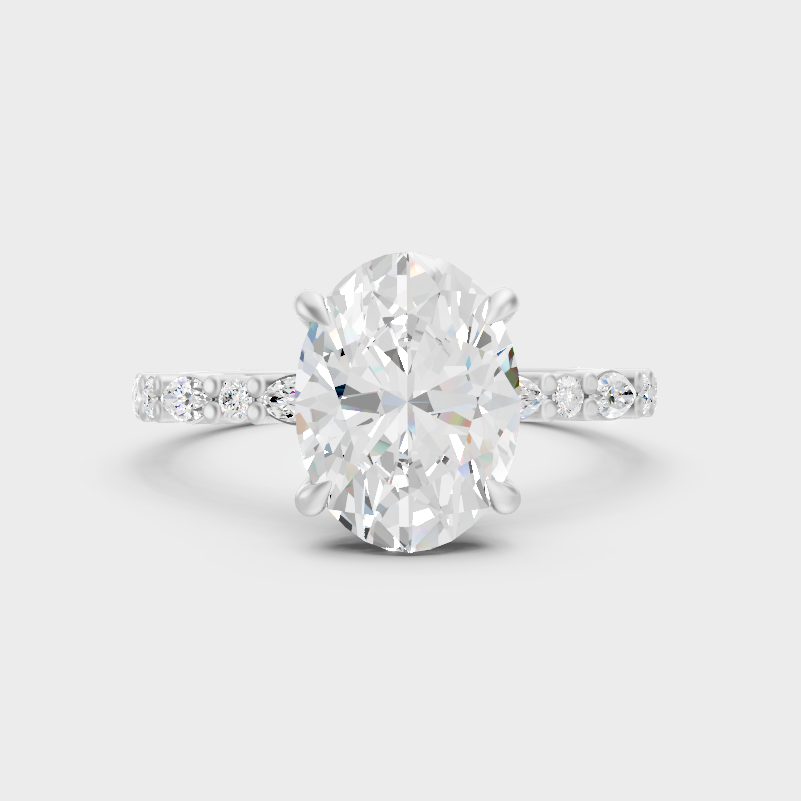 White Gold Oval Marquise Round Diamond Engagement Ring Fine Jewelry