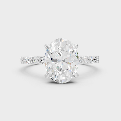 White Gold Oval Marquise Round Diamond Engagement Ring Fine Jewelry