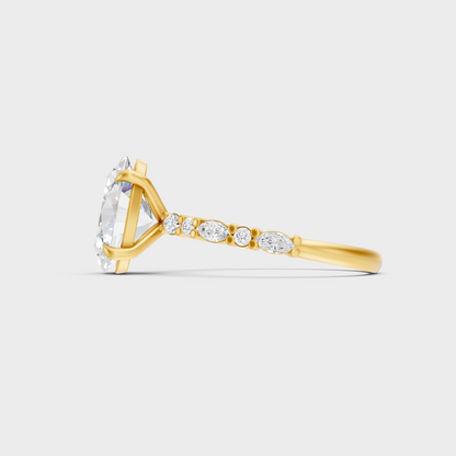 Designer Oval Marquise Diamond Ring In Yellow Gold
