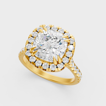 4.26 Ct Cushion Diamond Halo Ring In Yellow Gold Fine Jewelry