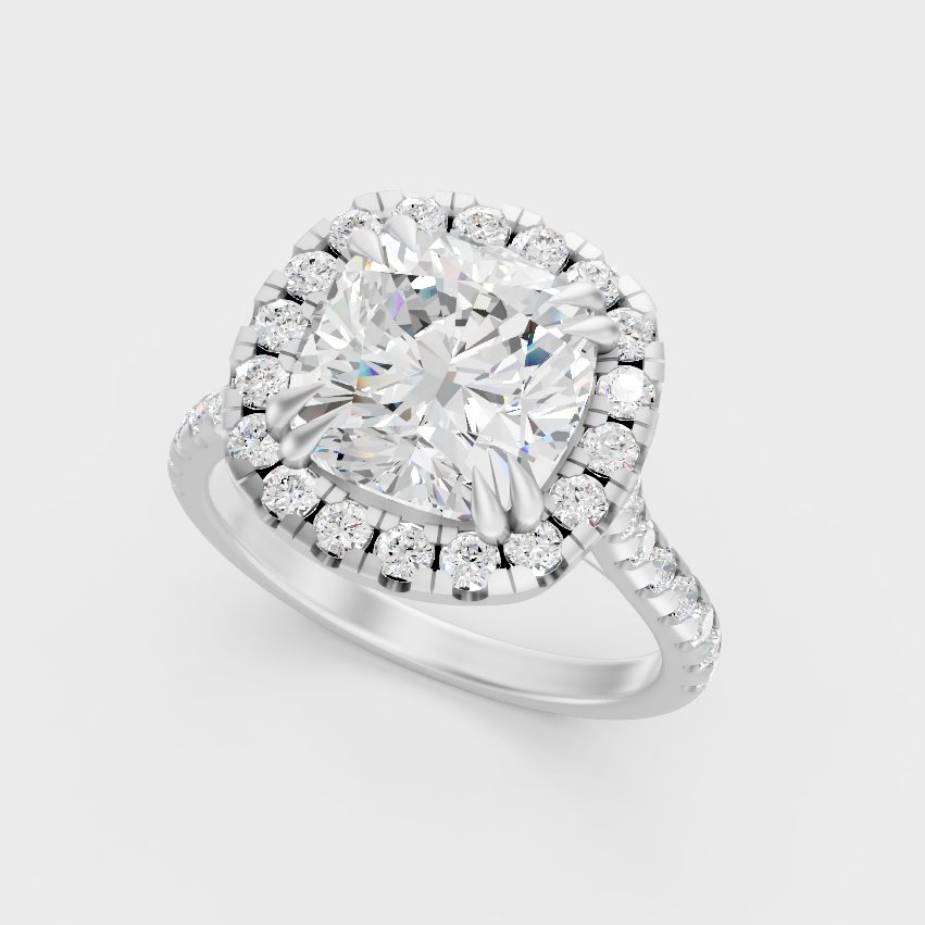 Platinum Cushion And Round Cut Halo Ring Timeless Elegance