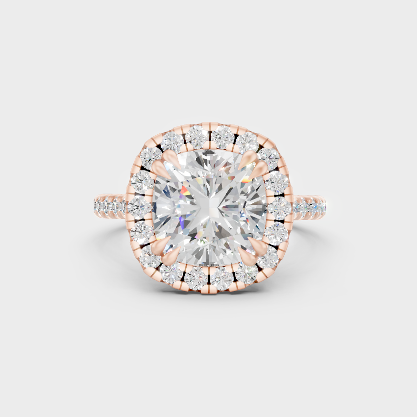 Ethical Lab Grown Cushion Halo Ring In Rose Gold