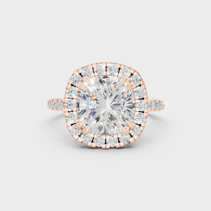 Ethical Lab Grown Cushion Halo Ring In Rose Gold
