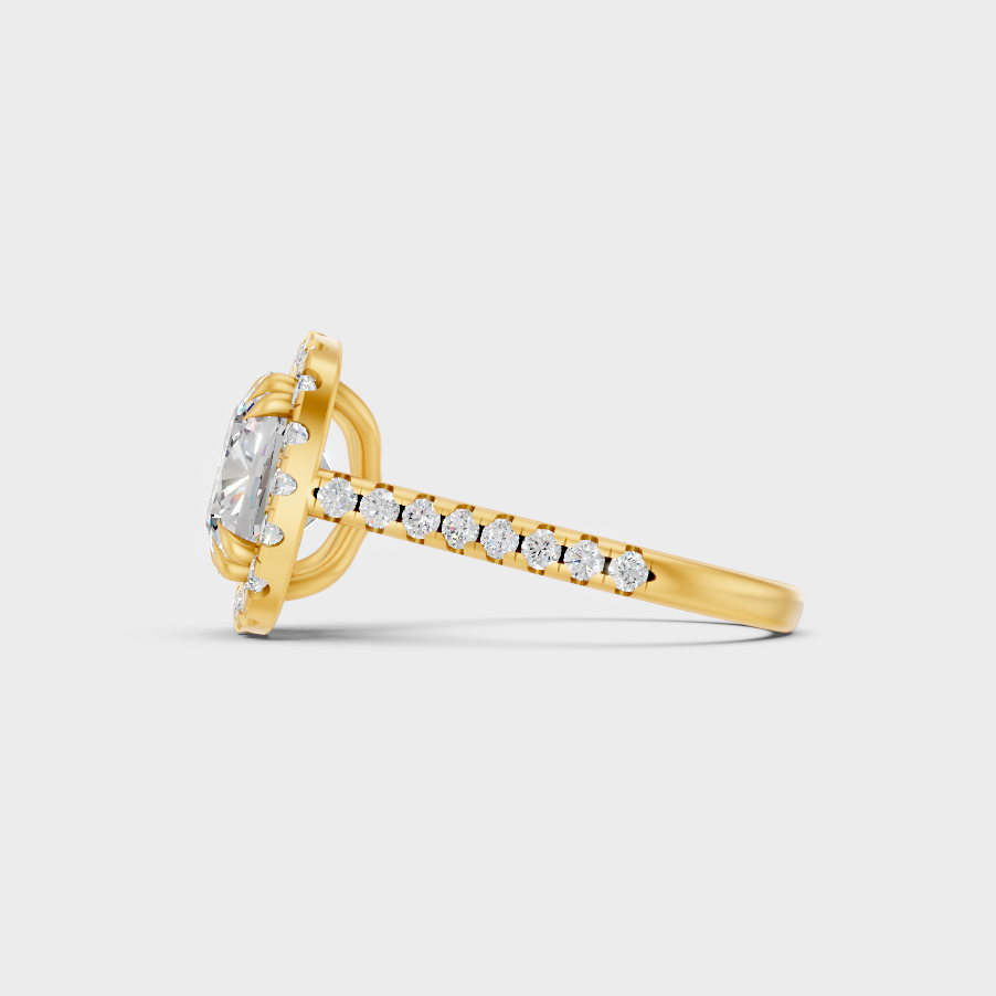 Yellow Gold Cushion Halo Statement Ring Luxury Jewelry