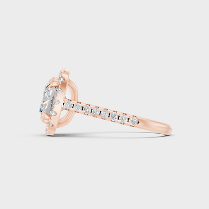Cushion Cut Lab Diamond Halo Ring In Rose Gold Elegant Design