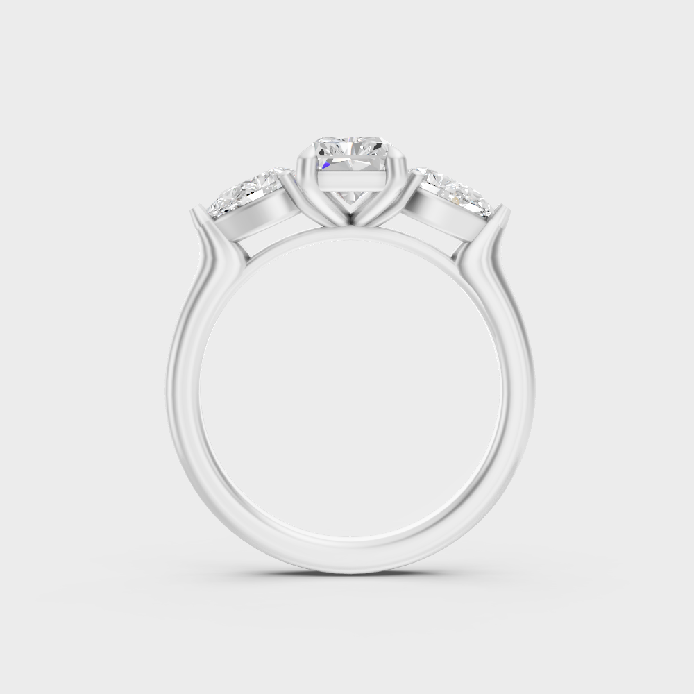 White Gold Radiant Proposal Ring With Brilliant Pear Accents