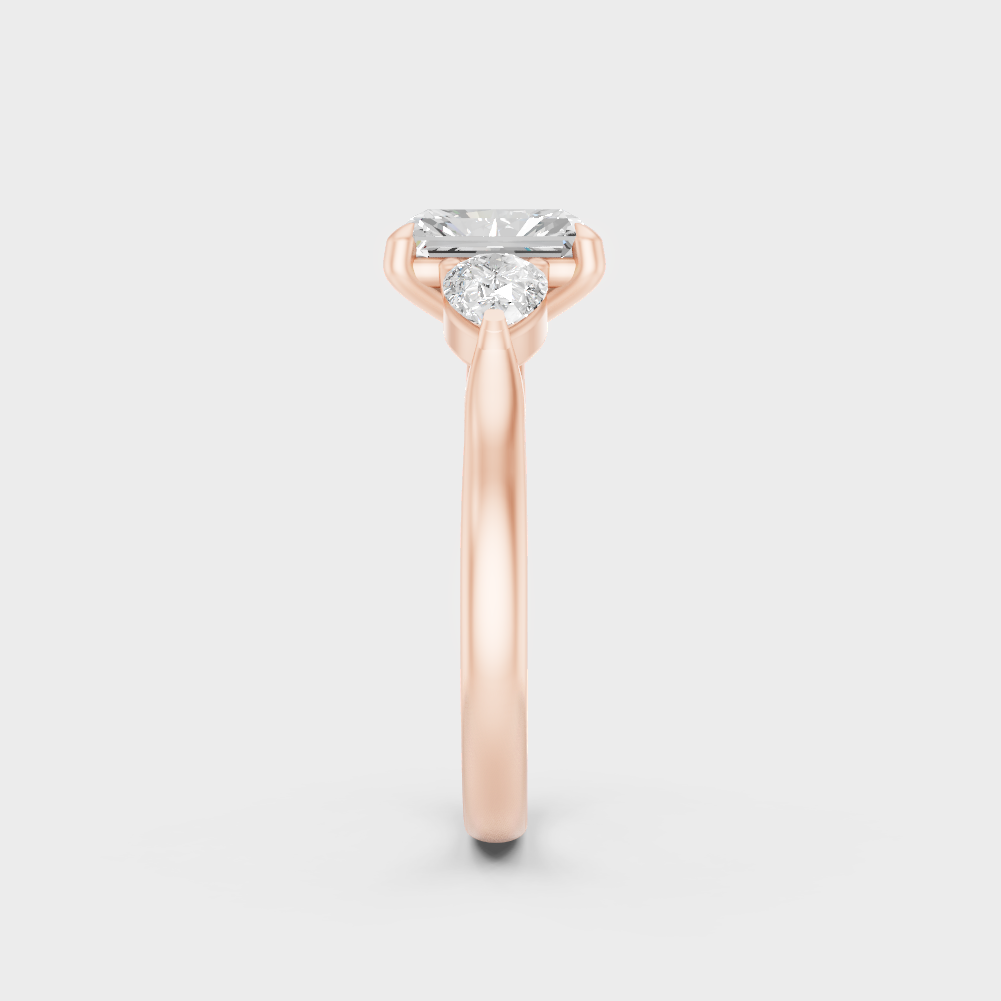 Rose Gold Radiant Lab Grown Diamond Ring With Pear Side Stones