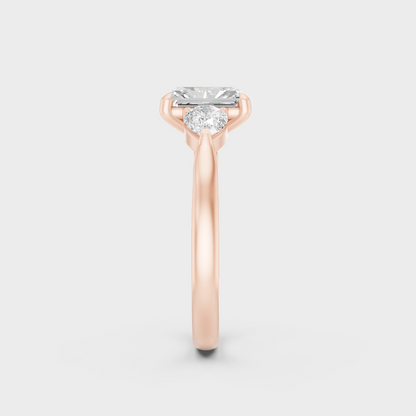 Rose Gold Radiant Lab Grown Diamond Ring With Pear Side Stones