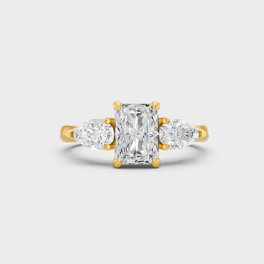 Luxury Radiant Pear Diamond Three Stone Ring In Yellow Gold