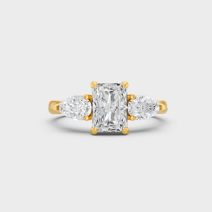 Luxury Radiant Pear Diamond Three Stone Ring In Yellow Gold