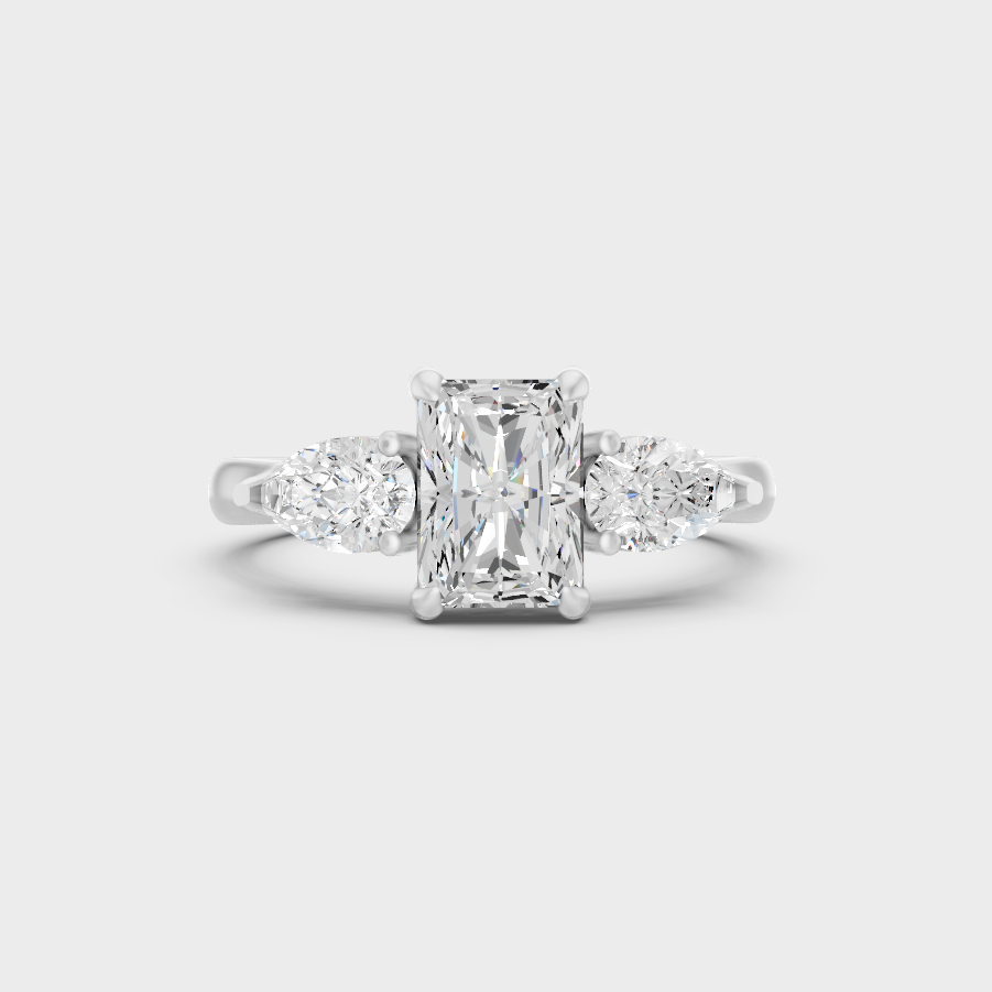 White Gold Radiant Engagement Ring With Certified Pear Diamonds