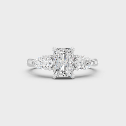 White Gold Radiant Engagement Ring With Certified Pear Diamonds
