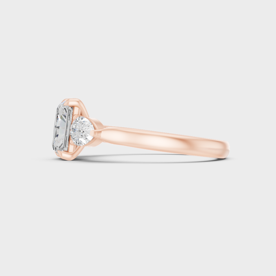 Radiant Cut Lab Diamond Three Stone Ring In Rose Gold Elegant Design