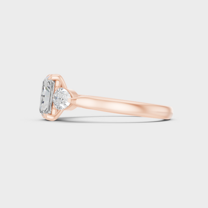 Radiant Cut Lab Diamond Three Stone Ring In Rose Gold Elegant Design