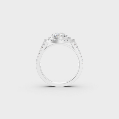White Gold Round Proposal Ring With Double Halo Sparkle
