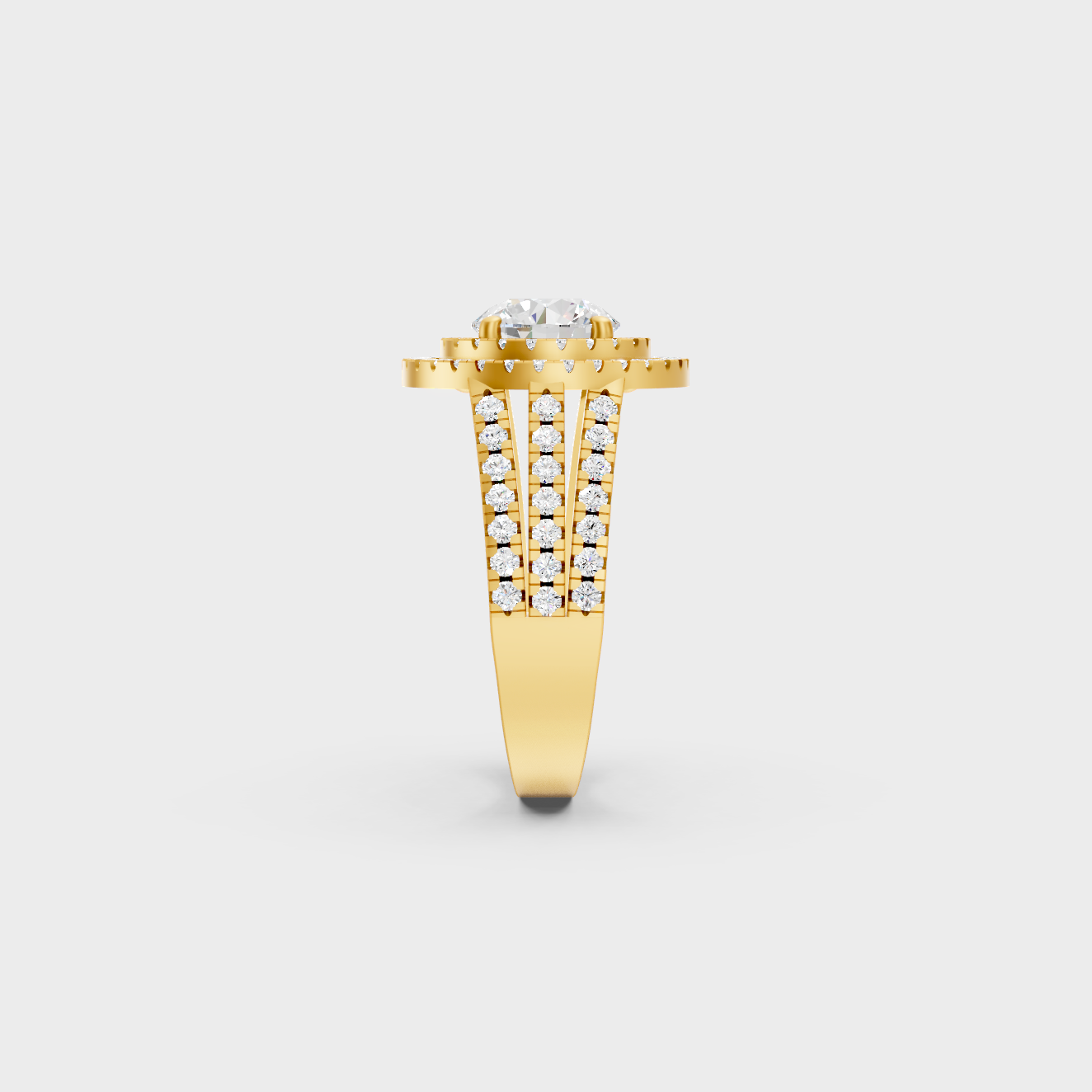 Yellow Gold Round Statement Halo Ring Luxury Jewelry