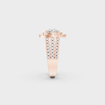 Round Cut Lab Diamond Double Halo Ring In Rose Gold Elegant Design
