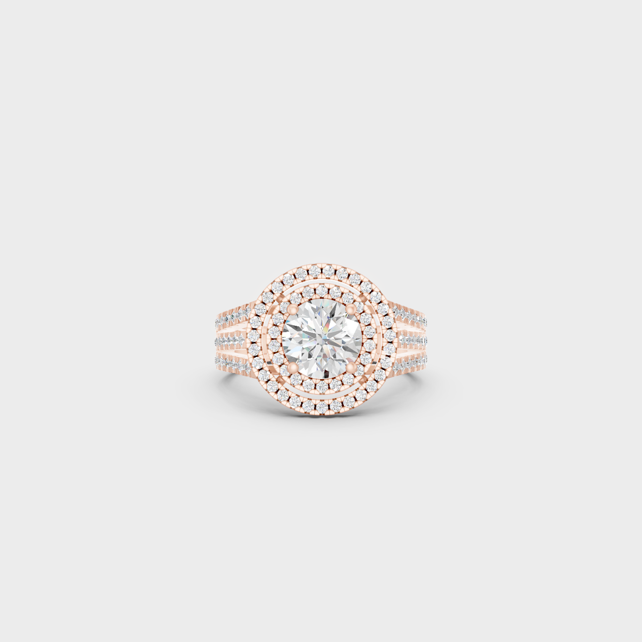 Ethical Lab Grown Round Double Halo Ring In Rose Gold
