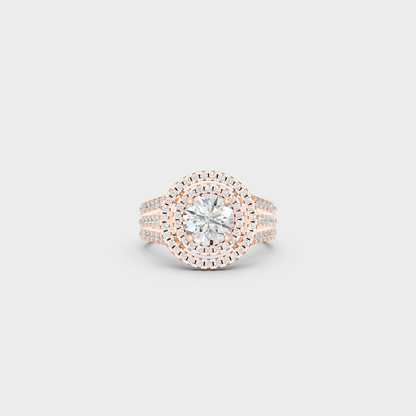 Ethical Lab Grown Round Double Halo Ring In Rose Gold
