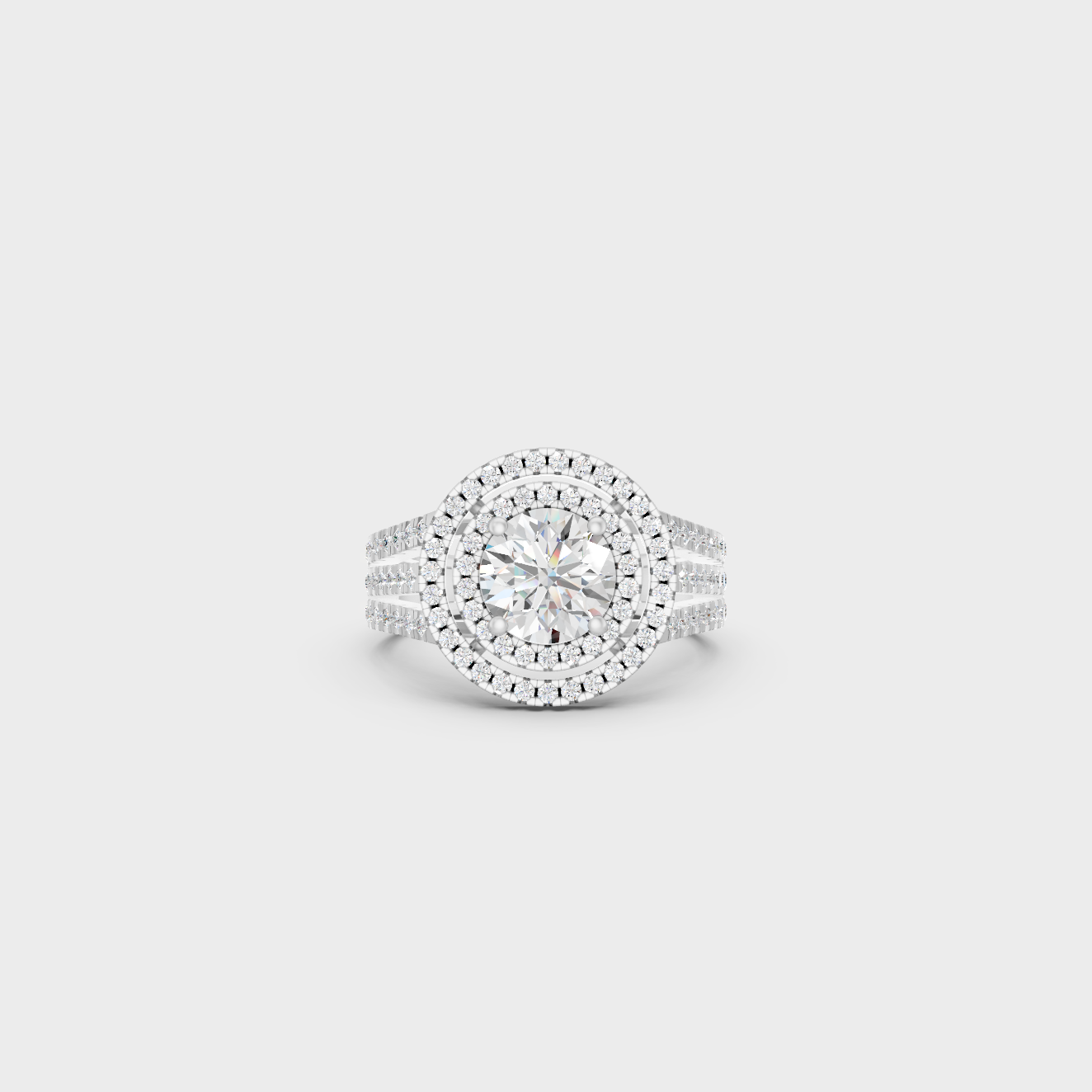 White Gold Round Engagement Ring With Double Halo Diamonds