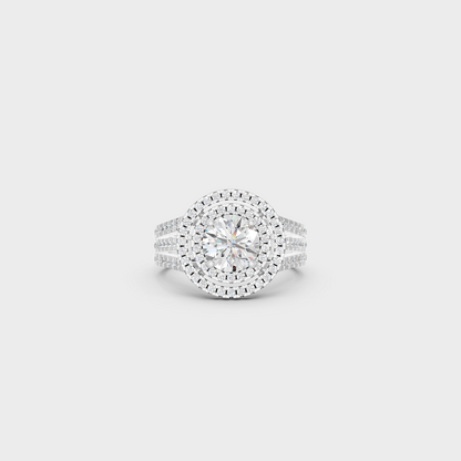 White Gold Round Engagement Ring With Double Halo Diamonds