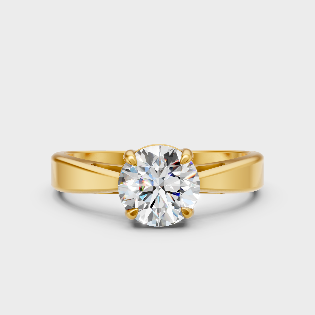 1 Carat Round Cut Lab Grown Diamond Ring In 14K Yellow Gold Hallmark Setting