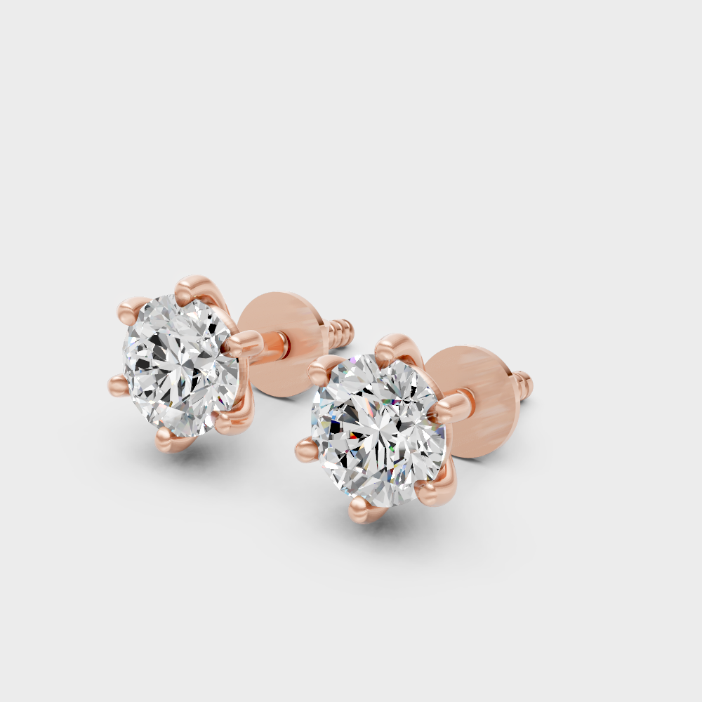 Luxury Round Cut Lab-Grown Diamond Stud Earrings Rose Gold