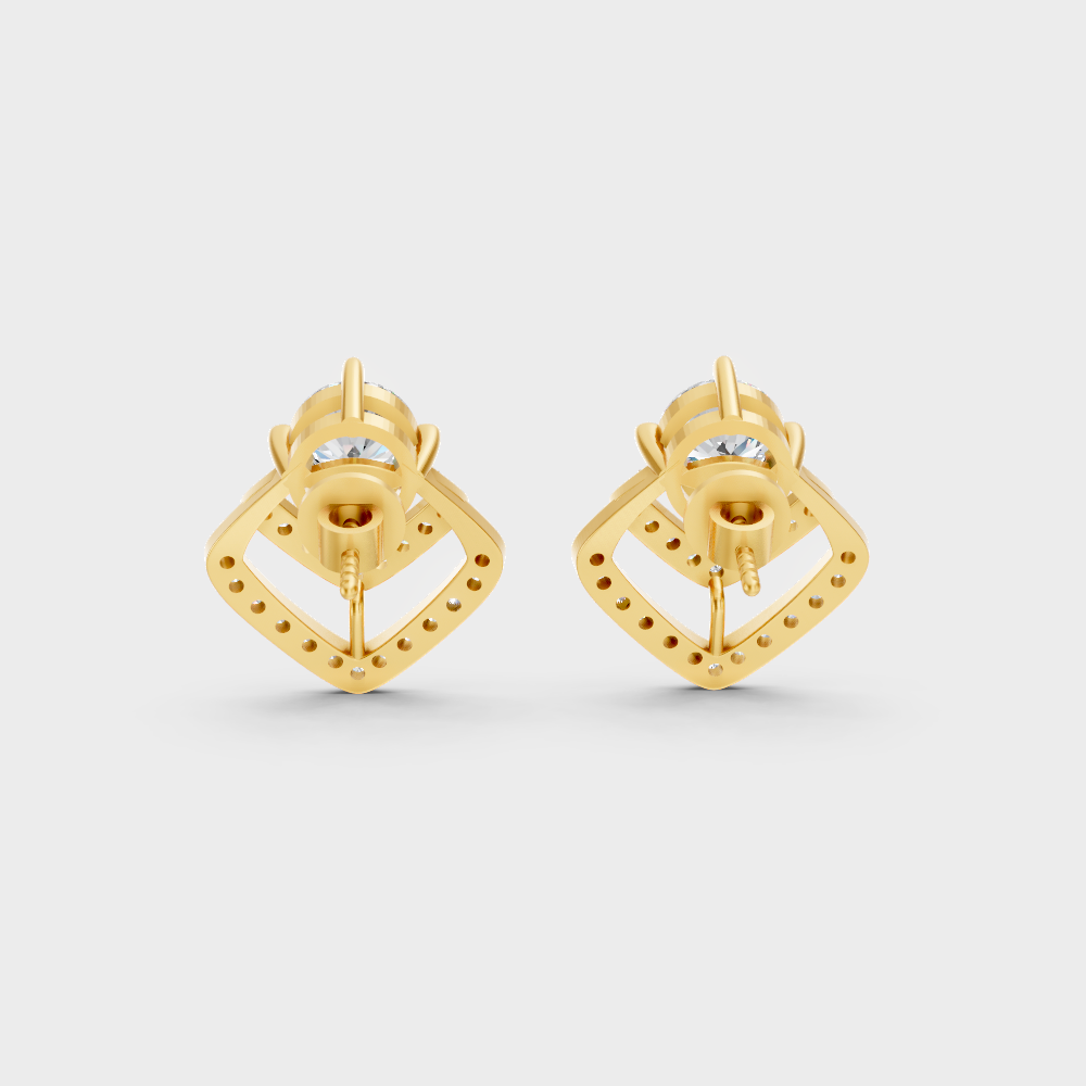 Bridal Round Cut Lab-Grown Diamond Earrings Yellow Gold