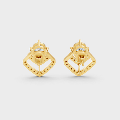 Bridal Round Cut Lab-Grown Diamond Earrings Yellow Gold