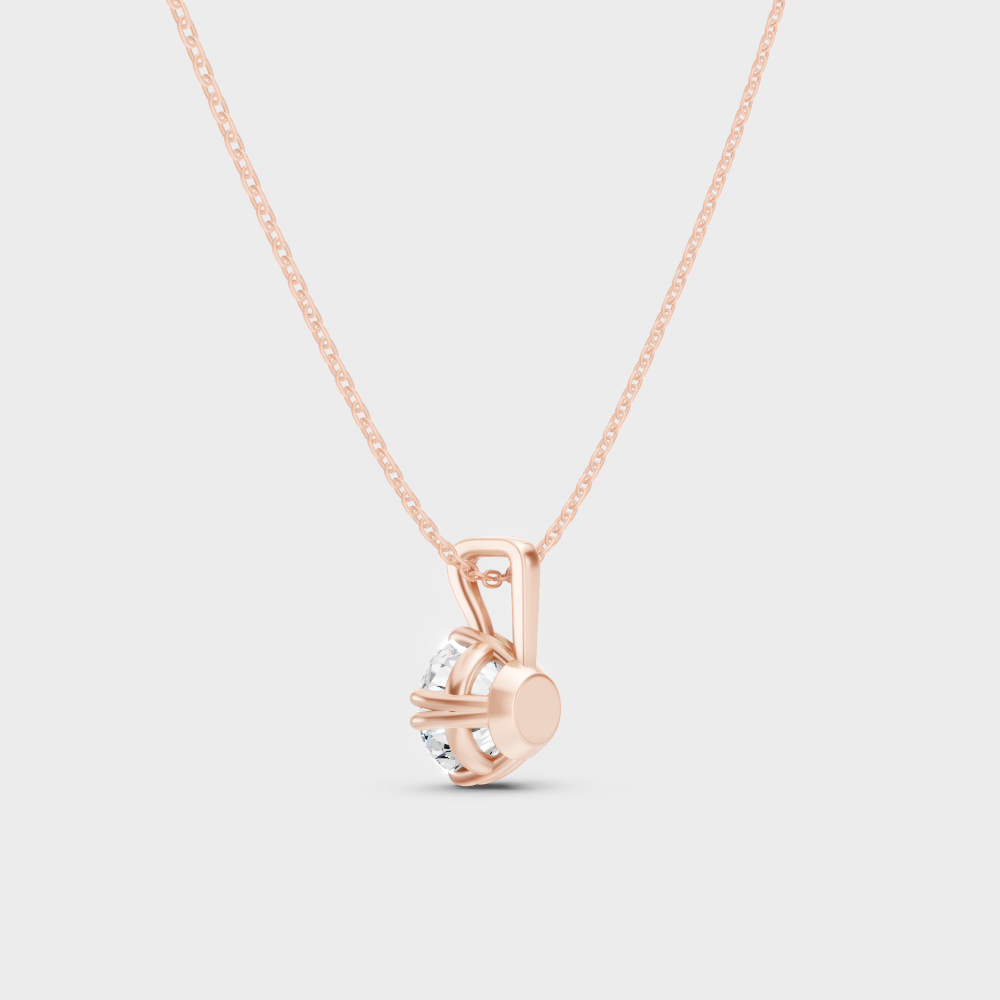 Elegant Round Cut Diamond Pendant With Chain Rose Gold