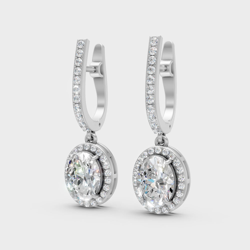 4.02 Ct Round And Oval Cut Lab-Grown Diamond Drop Earrings In White Gold