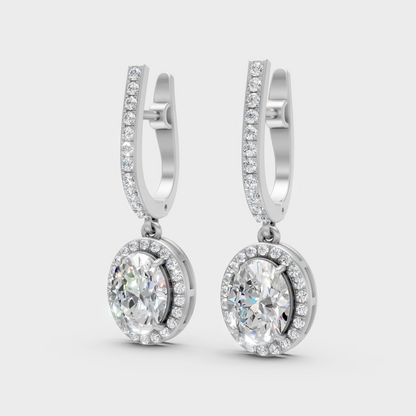 4.02 Ct Round And Oval Cut Lab-Grown Diamond Drop Earrings In White Gold