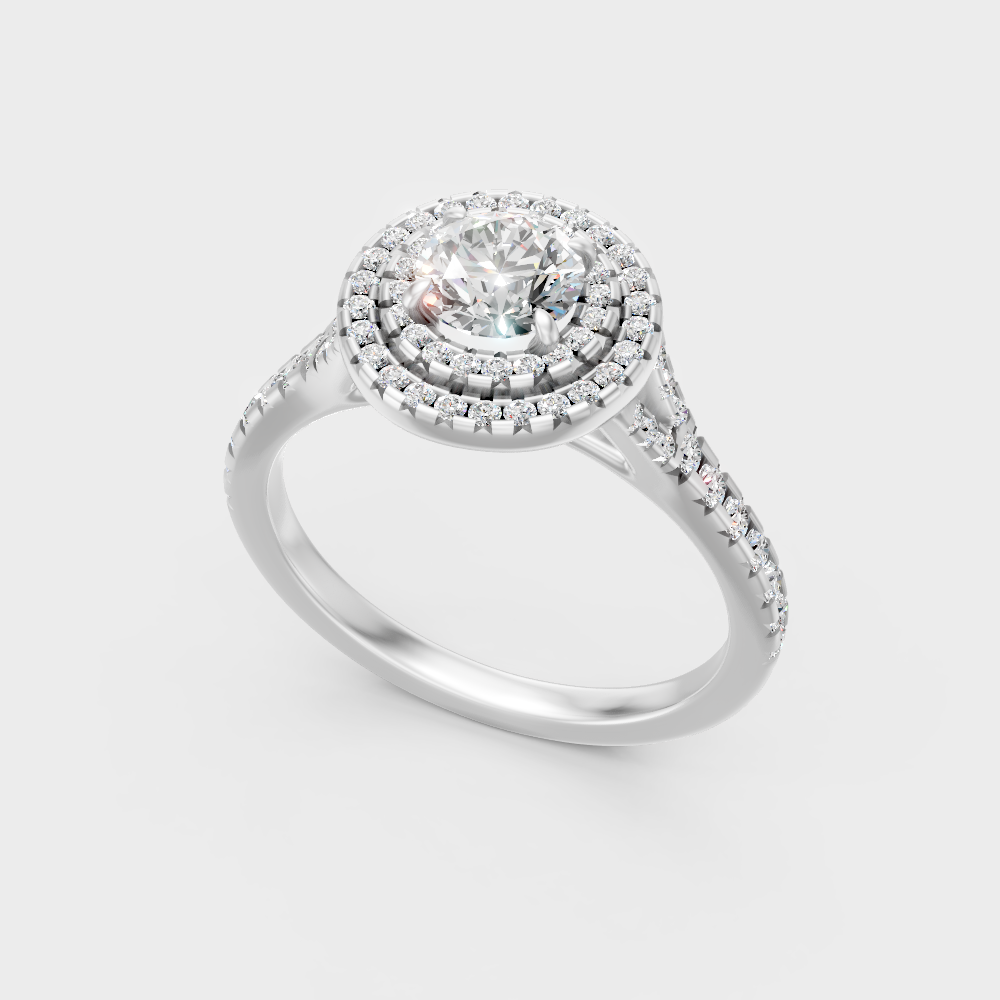  Sleek 18K White Gold Double Halo Ring Featuring An Igi Gli Certified Round Lab Diamond