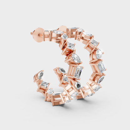 Rose gold and mixed-shape lab diamond hoop earrings for a soft, feminine style