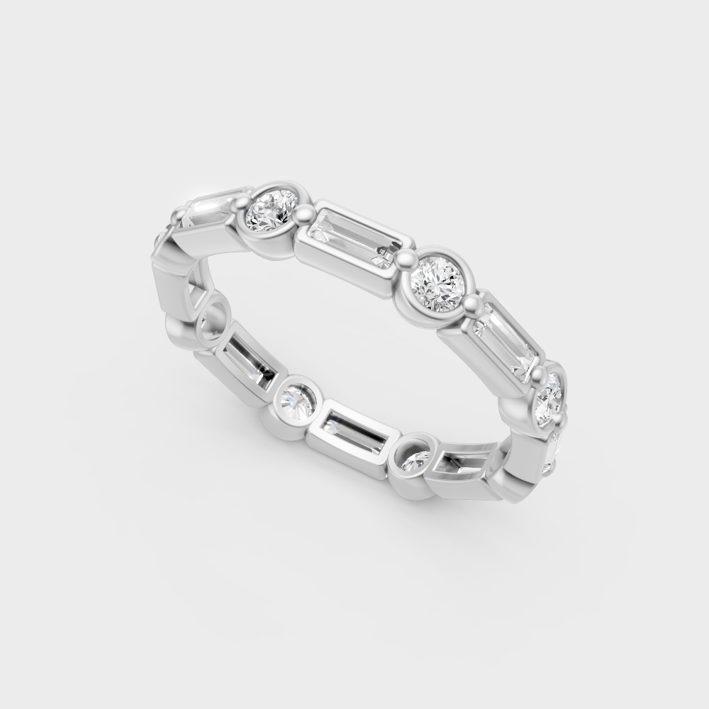 Sleek 18K White Gold Eternity Ring Featuring 0.87Ct Alternating Diamond Pattern