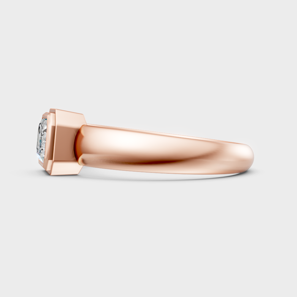 Rose gold emerald-cut lab diamond engagement ring with a soft, feminine glow