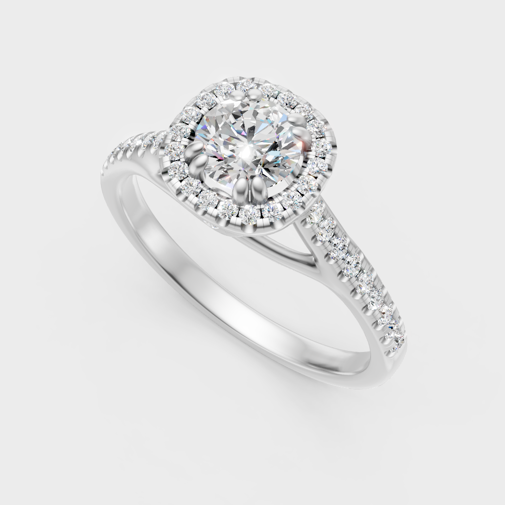 Sleek 18K White Gold Halo Ring Featuring An Igi Gli Certified Round Lab Diamond