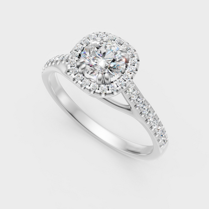Sleek 18K White Gold Halo Ring Featuring An Igi Gli Certified Round Lab Diamond