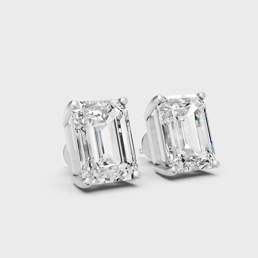 Certified Emerald Diamond Stud Earrings 2.50 Ct White Gold