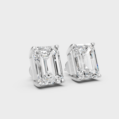 Certified Emerald Diamond Stud Earrings 2.50 Ct White Gold