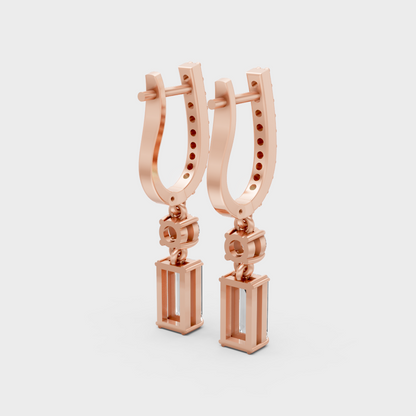 Round & Baguette Lab-Grown Diamond Drop Earrings in