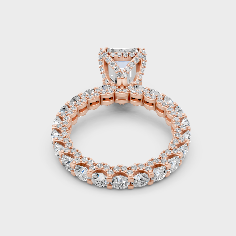  Luxury Rose Gold Engagement Ring With A Certified 7.28Ct Emerald Hidden Halo Design