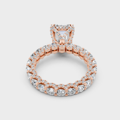  Luxury Rose Gold Engagement Ring With A Certified 7.28Ct Emerald Hidden Halo Design