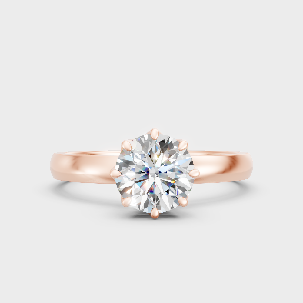 1 Carat Round Cut Lab Grown Diamond Women’s Ring In 14K Rose Gold Elegant Setting