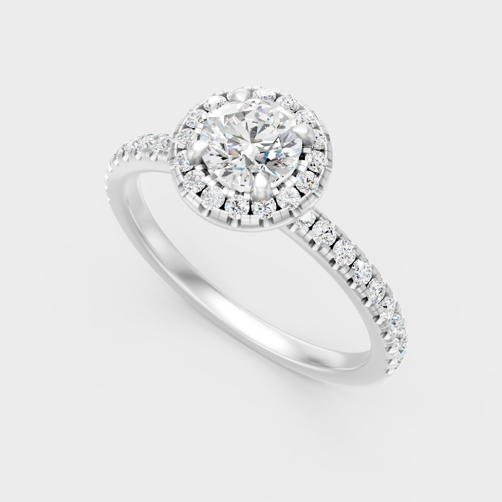 Sleek 18K White Gold Halo Ring Featuring An Igi Gli Certified Round Lab Diamond