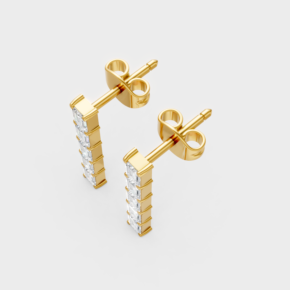 Minimalist Lab Grown Diamond Stud Earrings Baguette Cut Luxury Design